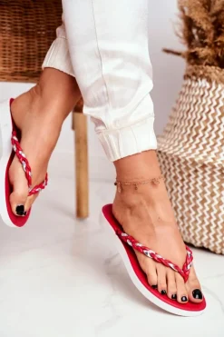 Clearance Boto Klapki Damskie Japonki Pleciony Pasek Czerwone Peggie