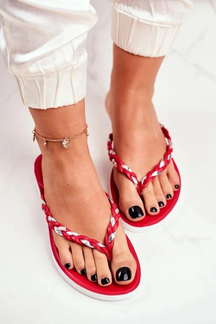 Clearance Boto Klapki Damskie Japonki Pleciony Pasek Czerwone Peggie