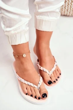 Damskie Boto Klapki Damskie Japonki Pleciony Pasek Różowe Peggie