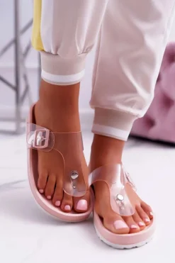 Damskie Boto Klapki Damskie Japonki Transparentny Pasek Różowe Framona