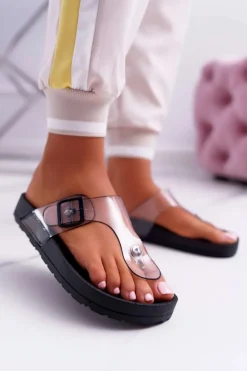 Damskie Boto Klapki Damskie Japonki Transparentny Pasek Czarne Framona