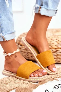 Clearance Boto Klapki Damskie Klasyczne Zamszowe Żółte Look At Me