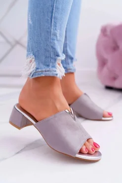 Buty damskie Vinceza Klapki Na Obcasie|Klapki Damskie Klasyczne*Klapki Damskie Klasyczne Eleganckie Na Klocku Szare Demea