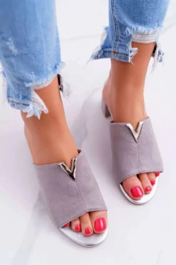 Buty damskie Vinceza Klapki Na Obcasie|Klapki Damskie Klasyczne*Klapki Damskie Klasyczne Eleganckie Na Klocku Szare Demea