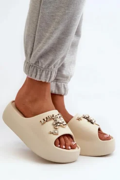 Boto Klapki Basenowe|Klapki Na Platformie*Klapki Damskie Lekkie Piankowe Z Ozdobami Beżowe Orchia