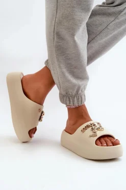 Boto Klapki Basenowe|Klapki Na Platformie*Klapki Damskie Lekkie Piankowe Z Ozdobami Beżowe Orchia