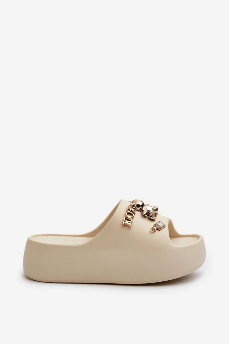 Boto Klapki Basenowe|Klapki Na Platformie*Klapki Damskie Lekkie Piankowe Z Ozdobami Beżowe Orchia