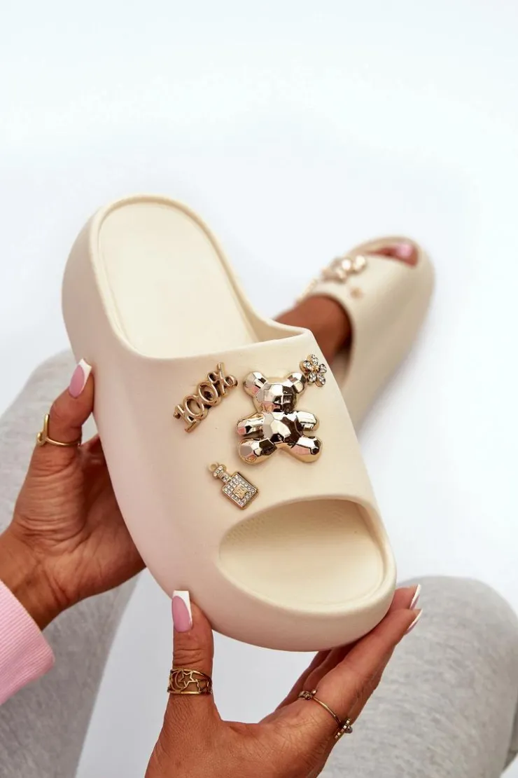 Boto Klapki Basenowe|Klapki Na Platformie*Klapki Damskie Lekkie Piankowe Z Ozdobami Beżowe Orchia