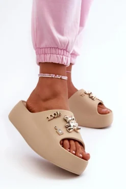 Hot Boto Klapki Damskie Lekkie Piankowe Z Ozdobami Ciemnobeżowe Orchia