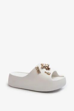 Boto Klapki Basenowe|Klapki Na Platformie*Klapki Damskie Lekkie Piankowe Z Ozdobami Białe Orchia Biały