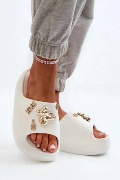 Boto Klapki Basenowe|Klapki Na Platformie*Klapki Damskie Lekkie Piankowe Z Ozdobami Białe Orchia Biały