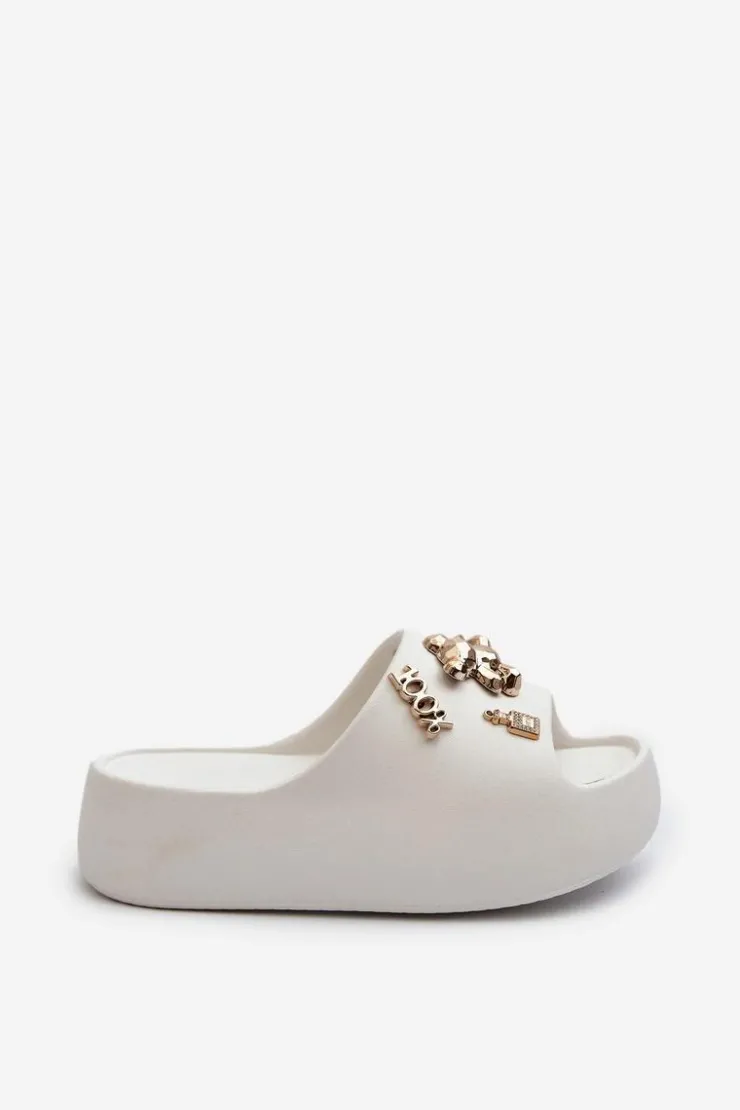 Boto Klapki Basenowe|Klapki Na Platformie*Klapki Damskie Lekkie Piankowe Z Ozdobami Białe Orchia Biały