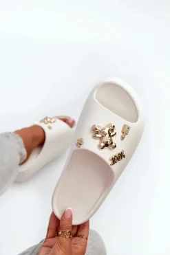 Boto Klapki Basenowe|Klapki Na Platformie*Klapki Damskie Lekkie Piankowe Z Ozdobami Białe Orchia Biały