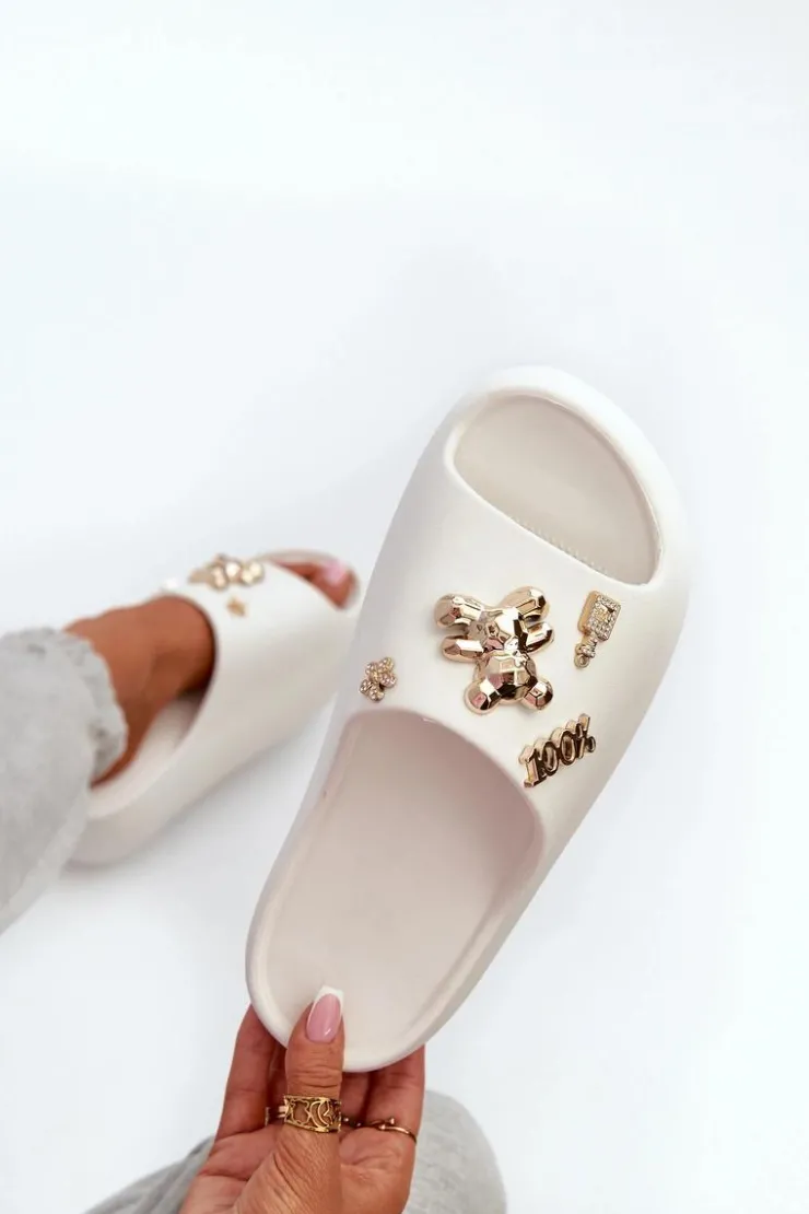 Boto Klapki Basenowe|Klapki Na Platformie*Klapki Damskie Lekkie Piankowe Z Ozdobami Białe Orchia Biały