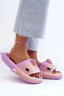 New Boto Klapki Damskie Lekkie Piankowe Z Motywem Rekina Fioletowo-Różowe Kasila