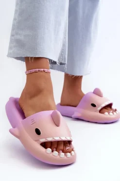 New Boto Klapki Damskie Lekkie Piankowe Z Motywem Rekina Fioletowo-Różowe Kasila