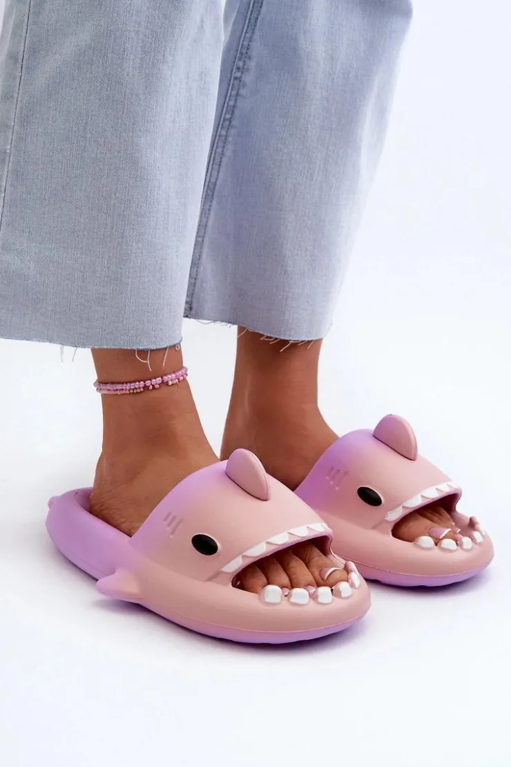 New Boto Klapki Damskie Lekkie Piankowe Z Motywem Rekina Fioletowo-Różowe Kasila