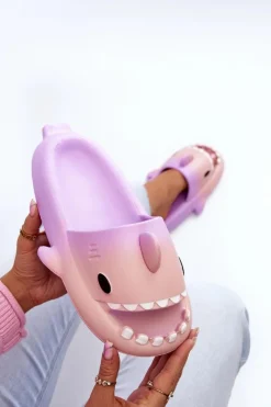 New Boto Klapki Damskie Lekkie Piankowe Z Motywem Rekina Fioletowo-Różowe Kasila