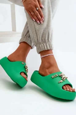 Boto Klapki Basenowe|Klapki Na Platformie*Klapki Damskie Lekkie Piankowe Z Ozdobami Zielone Orchia Zielony