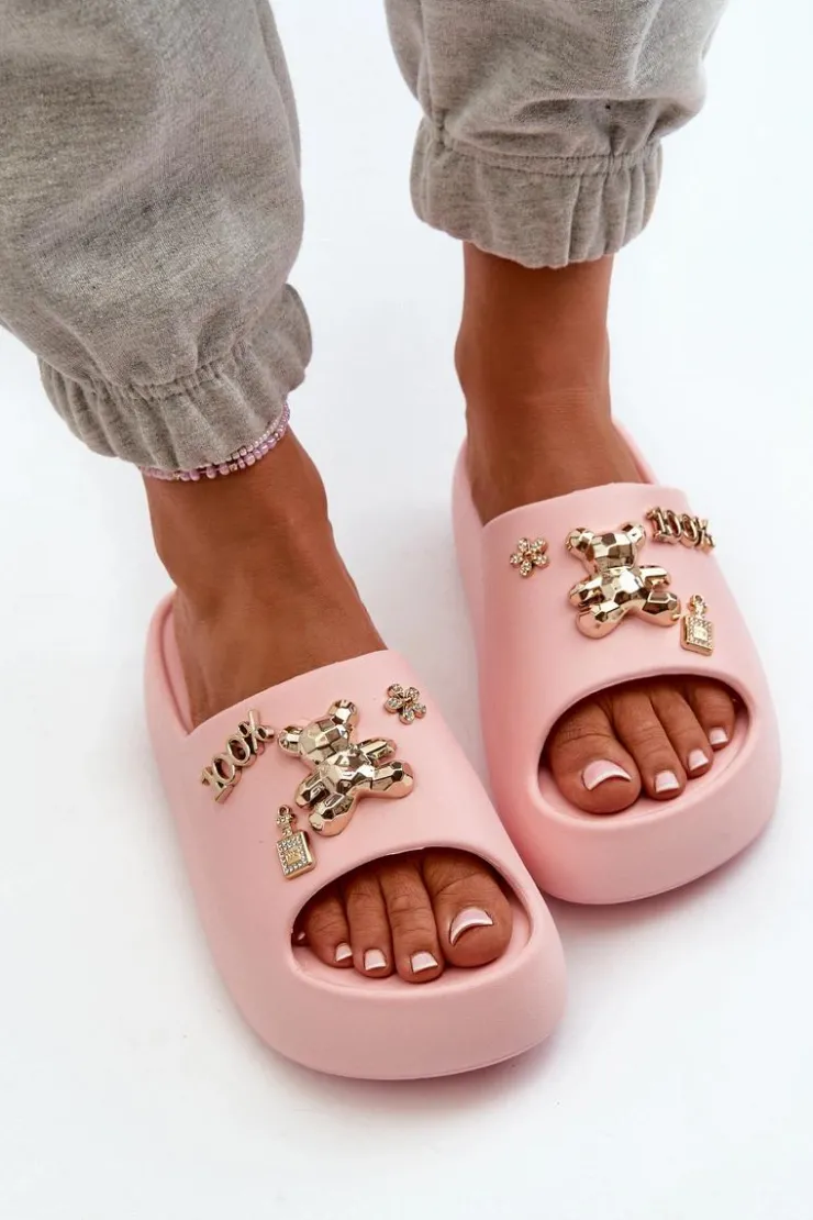 Damskie Boto Klapki Damskie Lekkie Piankowe Z Ozdobami Różowe Orchia