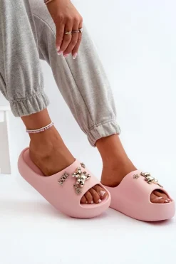 Damskie Boto Klapki Damskie Lekkie Piankowe Z Ozdobami Różowe Orchia