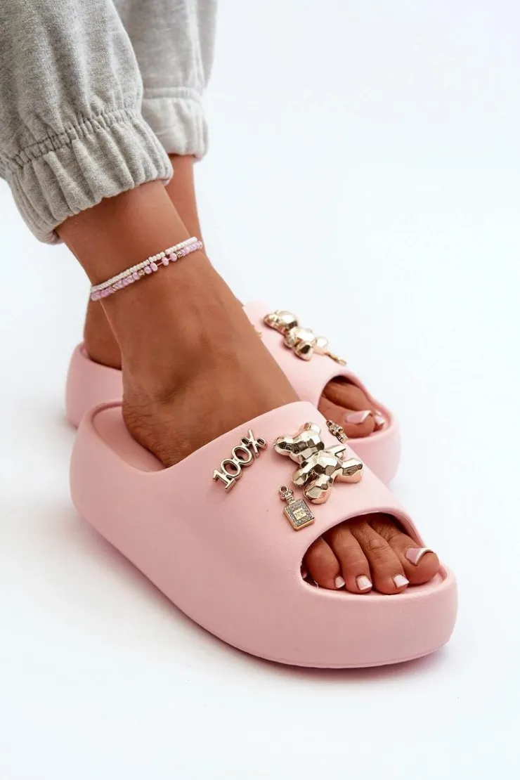 Damskie Boto Klapki Damskie Lekkie Piankowe Z Ozdobami Różowe Orchia