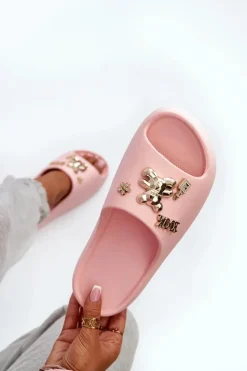 Damskie Boto Klapki Damskie Lekkie Piankowe Z Ozdobami Różowe Orchia