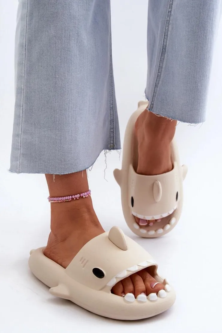 Hot Boto Klapki Damskie Lekkie Piankowe Z Motywem Rekina Beżowe Kasila