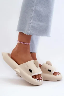 Hot Boto Klapki Damskie Lekkie Piankowe Z Motywem Rekina Beżowe Kasila