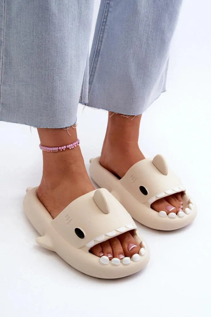 Hot Boto Klapki Damskie Lekkie Piankowe Z Motywem Rekina Beżowe Kasila