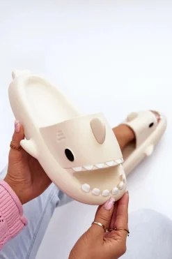 Hot Boto Klapki Damskie Lekkie Piankowe Z Motywem Rekina Beżowe Kasila