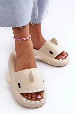 Hot Boto Klapki Damskie Lekkie Piankowe Z Motywem Rekina Beżowe Kasila