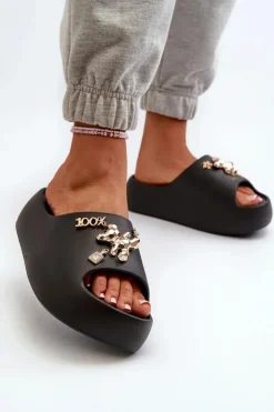 Sale Boto Klapki Damskie Lekkie Piankowe Z Ozdobami Czarne Orchia Czarny