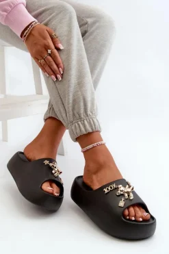 Sale Boto Klapki Damskie Lekkie Piankowe Z Ozdobami Czarne Orchia Czarny