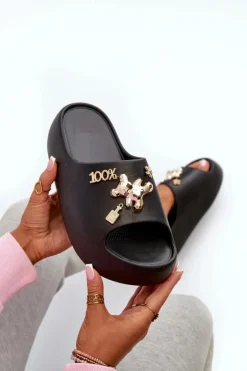 Sale Boto Klapki Damskie Lekkie Piankowe Z Ozdobami Czarne Orchia Czarny