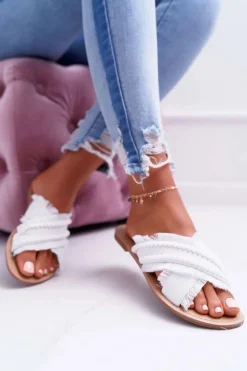 Boto Klapki Damskie Klasyczne*Klapki Damskie Materiałowe Vices 7269 Białe Jamen