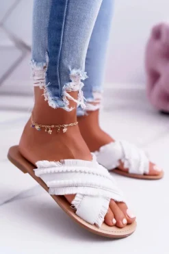 Boto Klapki Damskie Klasyczne*Klapki Damskie Materiałowe Vices 7269 Białe Jamen