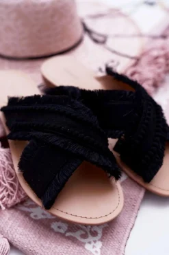 Damskie Boto Klapki Damskie Materiałowe Vices 7269 Czarne Jamen