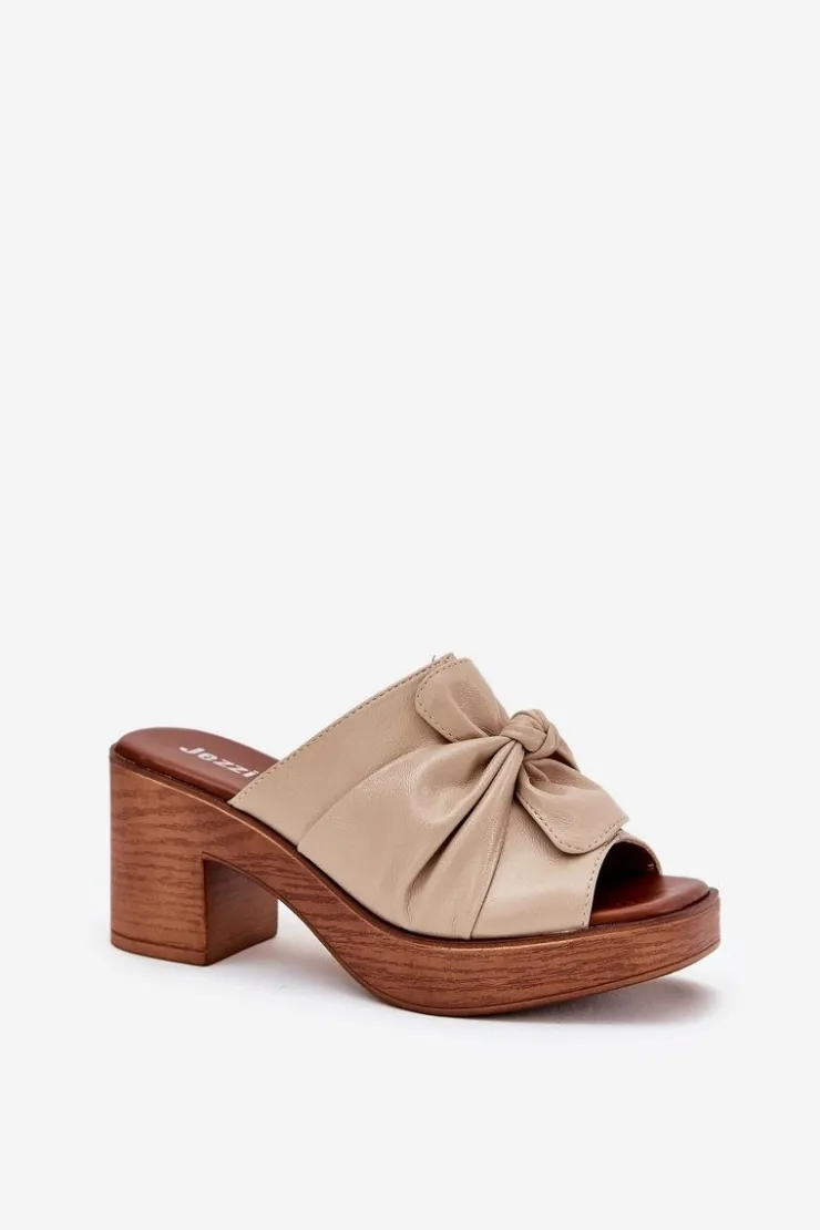 New Boto Klapki Damskie Na Słupku Z Eko Skóry Beżowe Kikilla Beżowy