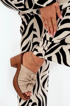 New Boto Klapki Damskie Na Słupku Z Eko Skóry Beżowe Kikilla Beżowy