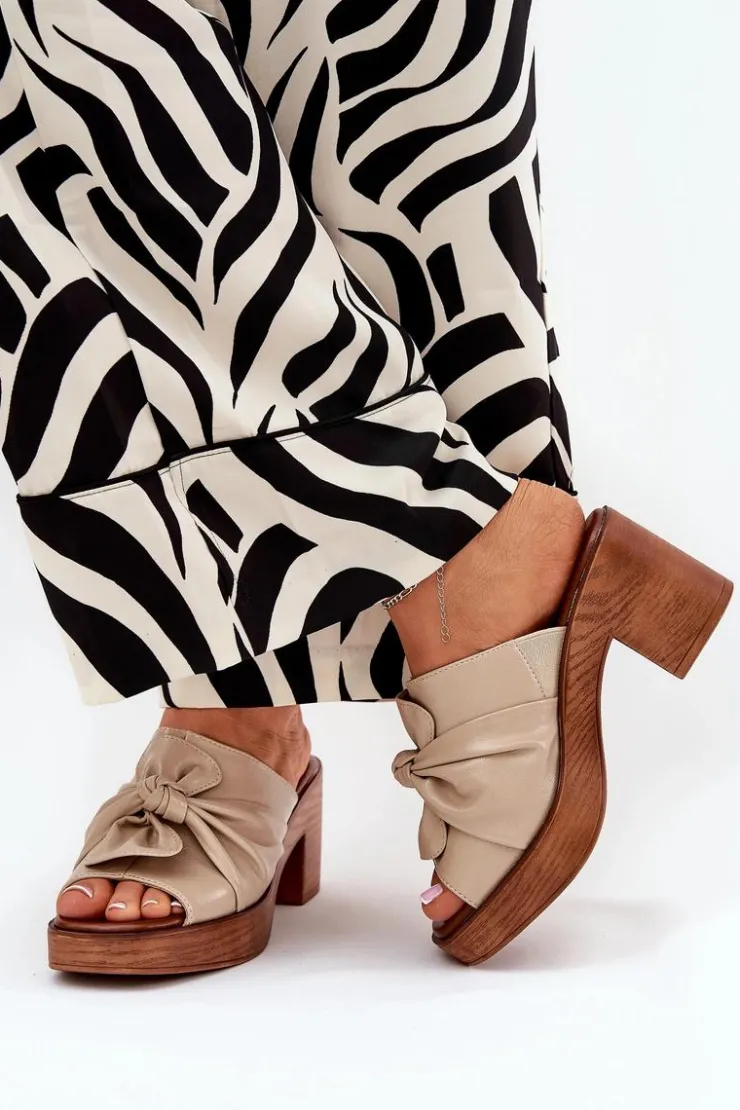 New Boto Klapki Damskie Na Słupku Z Eko Skóry Beżowe Kikilla Beżowy