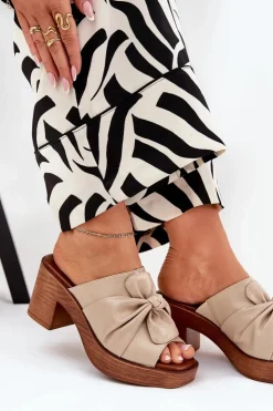 New Boto Klapki Damskie Na Słupku Z Eko Skóry Beżowe Kikilla Beżowy