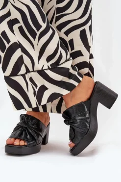 Boto Klapki Na Obcasie|Klapki Damskie Klasyczne*Klapki Damskie Na Słupku Z Eko Skóry Czarne Kikilla Czarny