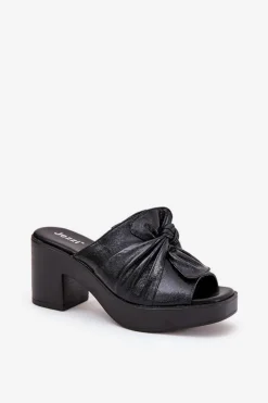 Boto Klapki Na Obcasie|Klapki Damskie Klasyczne*Klapki Damskie Na Słupku Z Eko Skóry Czarne Kikilla Czarny