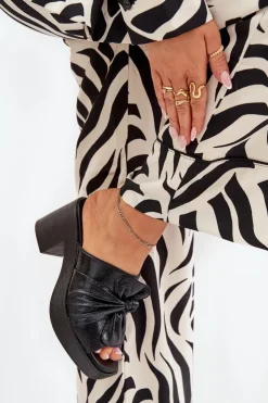 Boto Klapki Na Obcasie|Klapki Damskie Klasyczne*Klapki Damskie Na Słupku Z Eko Skóry Czarne Kikilla Czarny