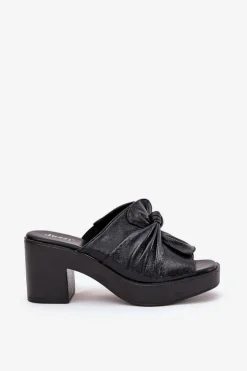 Boto Klapki Na Obcasie|Klapki Damskie Klasyczne*Klapki Damskie Na Słupku Z Eko Skóry Czarne Kikilla Czarny