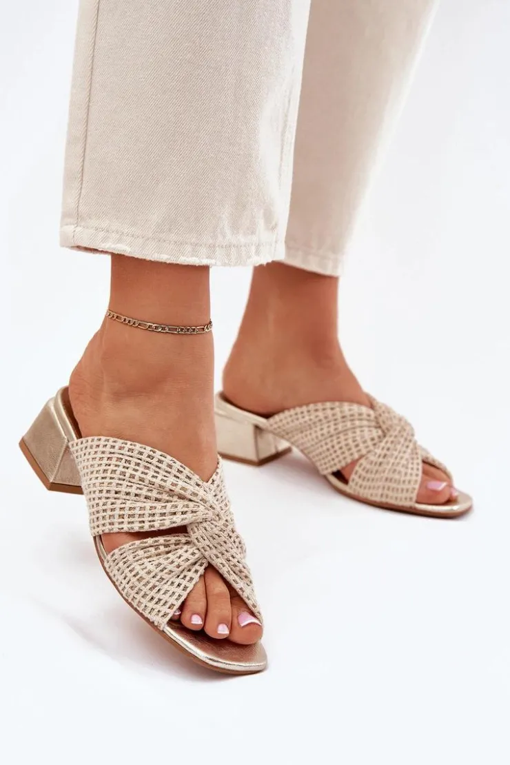 Maciejka Klapki Damskie Na Klocku 06955-25 Beżowo-Złote Beżowy