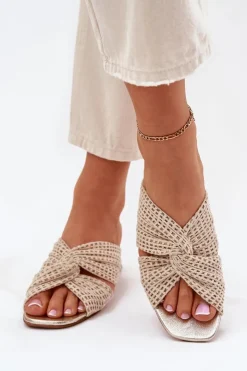 Maciejka Klapki Damskie Na Klocku 06955-25 Beżowo-Złote Beżowy