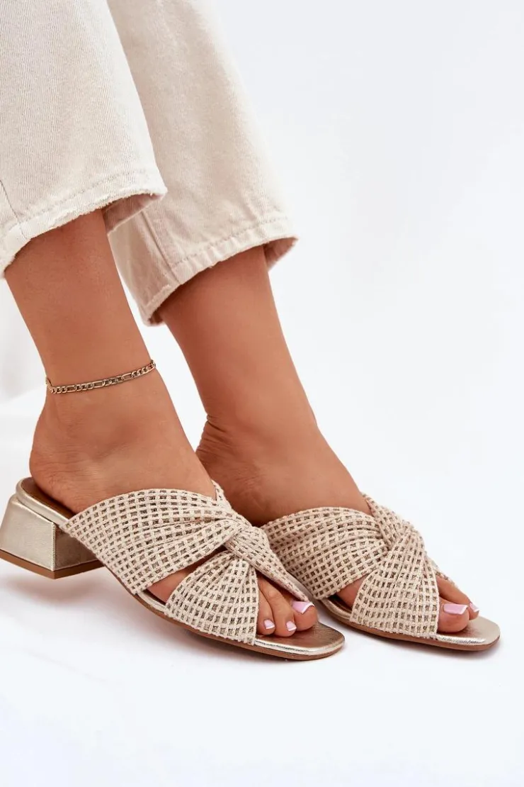 Maciejka Klapki Damskie Na Klocku 06955-25 Beżowo-Złote Beżowy