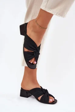 Damskie Maciejka Klapki Damskie Na Klocku 06955-01 Czarne